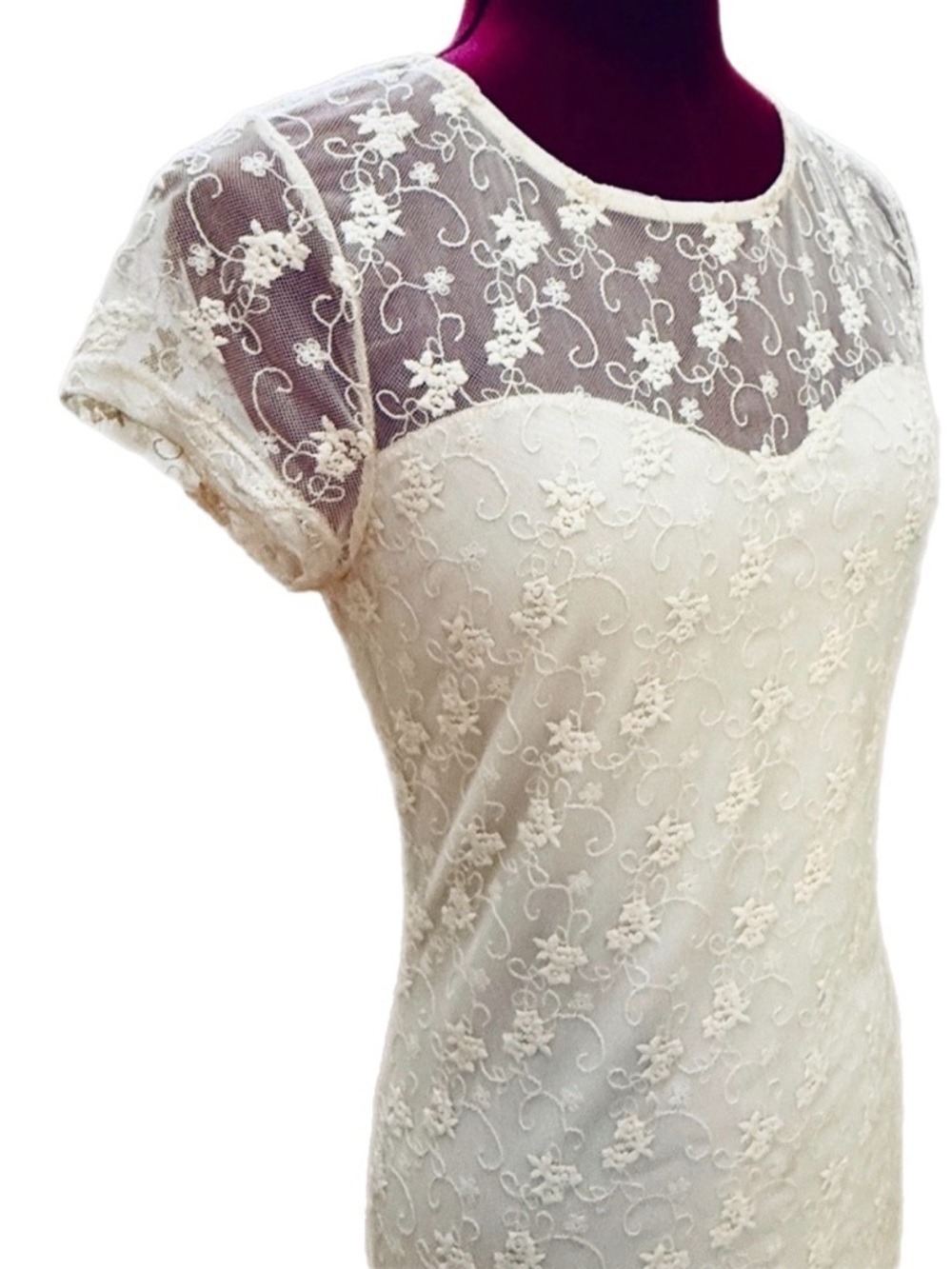 Free People Ivory Lace Mini Dress Sheer Floral Boho Bridal Large - Picture 6 of 8